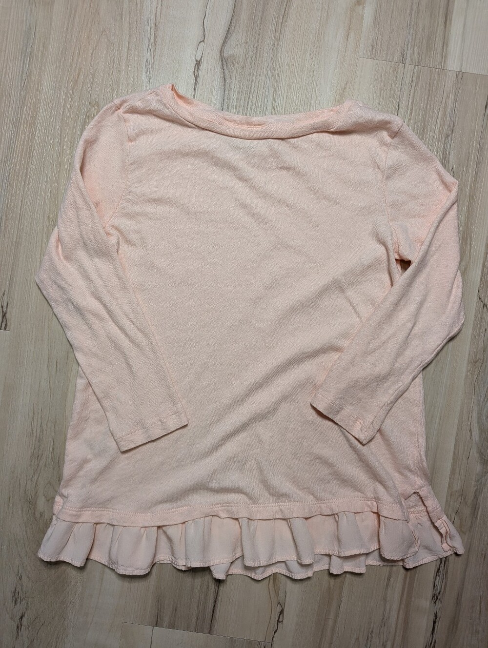 Ann Taylor LOFT Blush Pink Petite Xs Ruffle Top 3/4 Sleeve 100% Cotton
